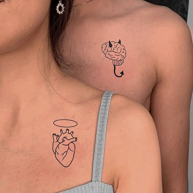 Semi Permanent Tattoos, 2 Sheets Large Realistic Angel VS Devil Temporary Tattoos for Men Women Adults Neck Arms Calf, 2 Weeks Fake Tattoos, Waterproof and Non-Reflective, Unique Design