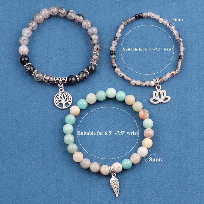 UEUC Tree of Life Yoga Healing Stone Bracelets,Multilayer Lotus Chakra Stone Reiki Bracelet Sets,Anxiety Crystal Natural Stone,for Women Stress Relief
