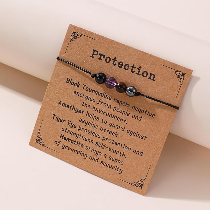 Korotho Empath Protection Bracelet Empath Bracelets Gifts for Her Natural Healing Crystal Beaded Bracelet, Tourmaline, Amethyst, Hematite, Rose Quartz, Jewelry for Best Friends Daughter Mom