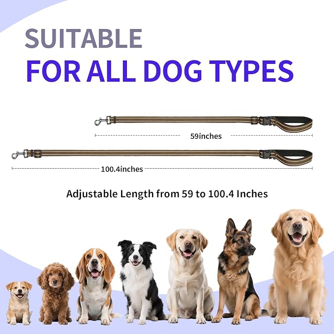 Kazazoo Hands-Free Adjustable Length 5-8 Ft Dog Leash, Crossbody & Waist for Dog Walking, Running for Dogs with Reflective Strips, Ballistic Nylon, Waist Belt Adjustable, Lightweight Brown M
