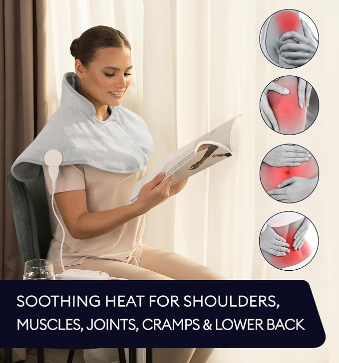 GENIANI Electric Throw - Heating Pad for Neck and Shoulders, Large Heated Pad for Neck Pain, Shoulder Heating Wrap with 4 Auto Shut-Off, 6 Heat Settings, Pain Relief, Gifts for Women Men - 22"x24"