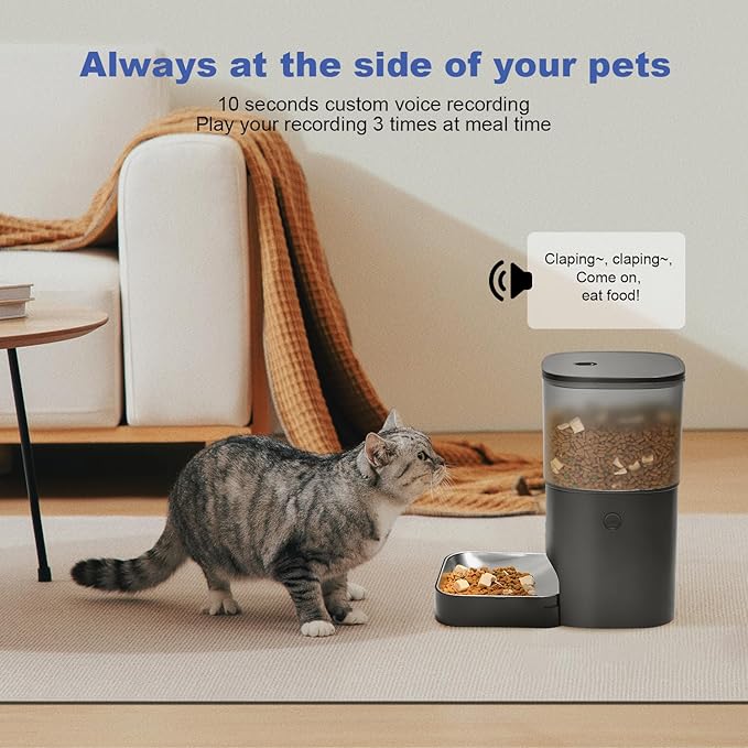 2.4G Automatic Cat Feeder, 4L WiFi Food Dispenser with 10s Voice Recorder, Pet Feeder up to 10 Meals per Day, Timed Cat Feeder with Dry Food Sealed Ring