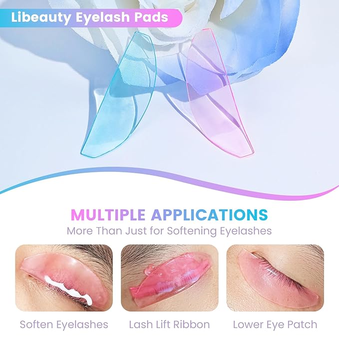 Libeauty 1mm Ultra Thin Flat Lash Lift Shields, Korean Lash Lift Pads for Step 1 Softening Only, Self Adhesive Glueless Silicone Lash Rods with Storage Case, Professional & DIY Supplies, Pink & Blue