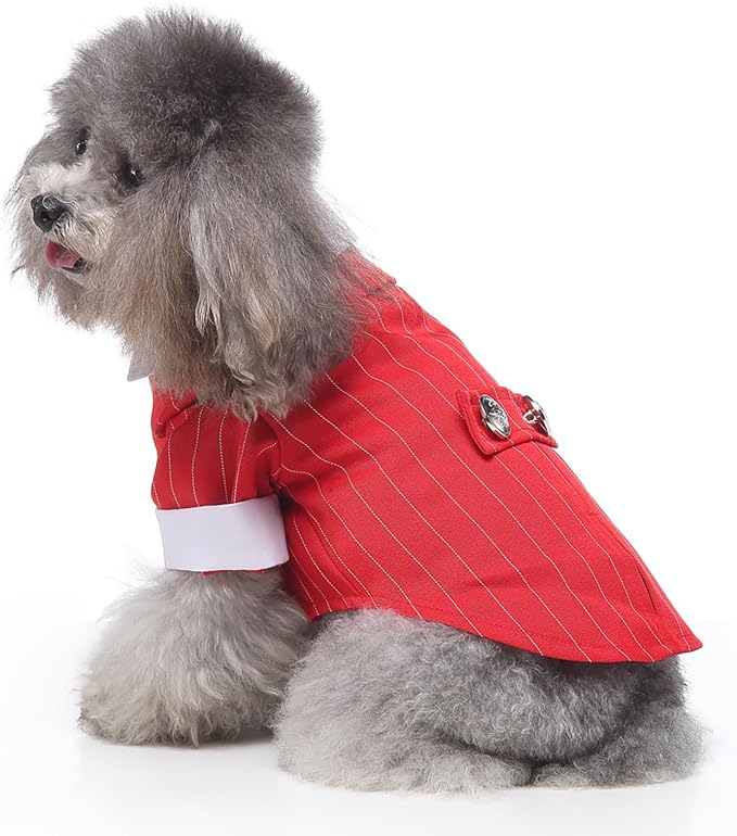 GabeFish Pets Wedding Jackets Suit for Dogs with Bow Tie Puppy Cat Formal Clothes Shirt Tuxedo (RedStriped, M (Chest 15.3in/39cm)