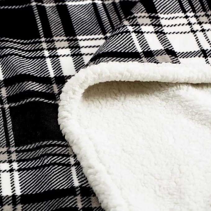 Sherpa Plaid Throw Blanket,Fleece Flannel Plush Twin Size Microfiber Blanket for Couch Bed Sofa,Fuzzy Fluffy Cozy Soft Blanket(60" X 70", Plaid Black)
