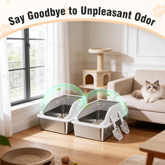 2PACK Stainless Steel Litter Box, XL Odor Free, Light Grey