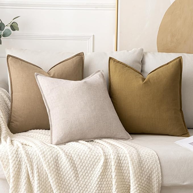 MIULEE Decorative Linen Euro Sham Pillow Covers 24x24 Mustard Yellow | Boho Farmhouse Neutral Couch Throw Pillows for Bed, Pack of 2 Accent Modern Pillowcases, Sofa Livingroom Home Decor