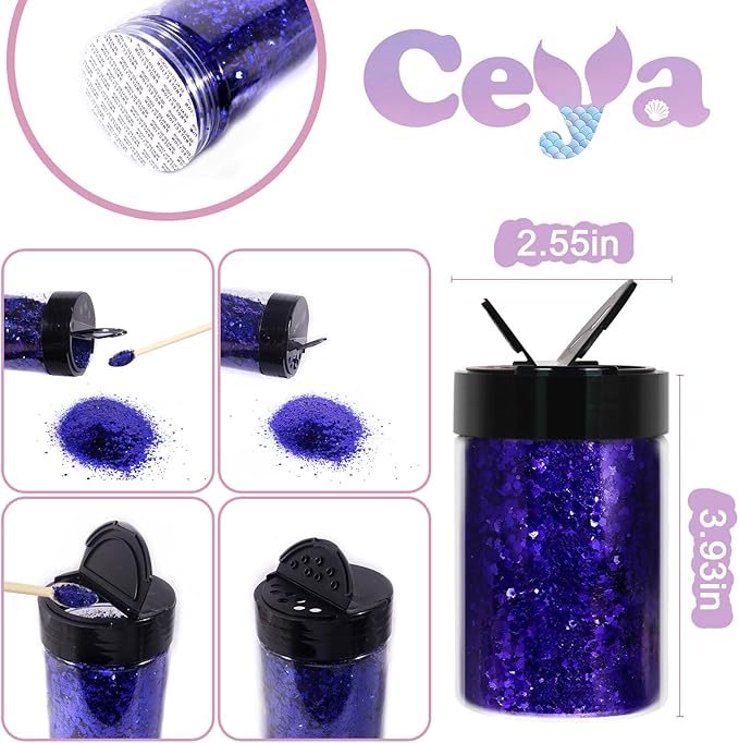 Ceya Chunky Glitter, 4.9oz/ 140g Magnetic Blue Craft Glitter Powder Mixed Fine Flakes Iridescent Nail Sequins for Nail Art, Hair, Epoxy Resin, Tumblers, Slime, Painting, Festival Decor