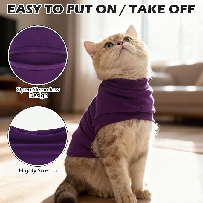 Cat Sweater Warm Fleece Pet Clothes for Cats Only | Soft Cat Vest Puppy Hoodie Coat, Fall Cold Winter Sweatshirt Pullover Clothing also for Small Dogs, Purple M