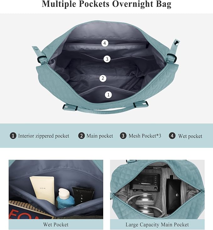 Travel Duffel Bag, Carry On Overnight Weekender Bags for Women | Travel Bag with Wet Pocket & Trolley Sleeve, For Spirit Airlines 18x14x8 Personal Item Bag