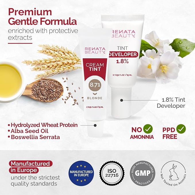 RB RENATA BEAUTY Tint Kit for Spot Coloring – Cream Hair Dye Kit with Developer and Application Brush, Covers Gray Hairs, Smudge-Proof, Long-Lasting Up to 4 Weeks, 20 Applications [Blonde]