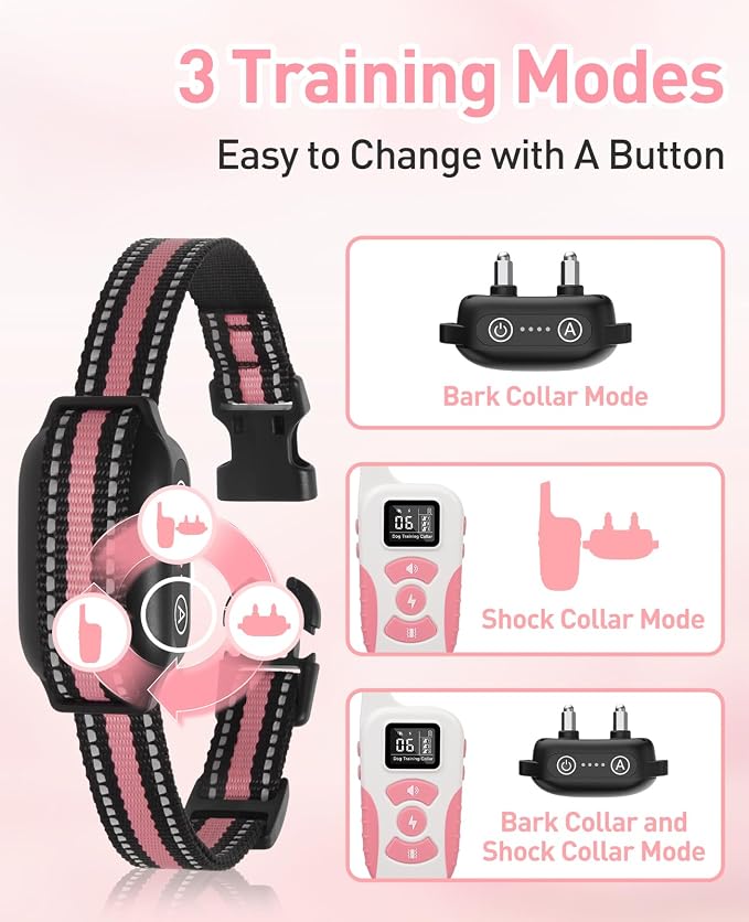 2 Dogs Bark Collar with Remote, 2-in-1 Bark and Shock Collar Combo, 3300Ft Dog Training Collar 2 Pack - Auto Anti Bark/Beep/Vibration/Shock, IP67 Smart E-Collar with 5 Adjustable Levels of Sensitivity