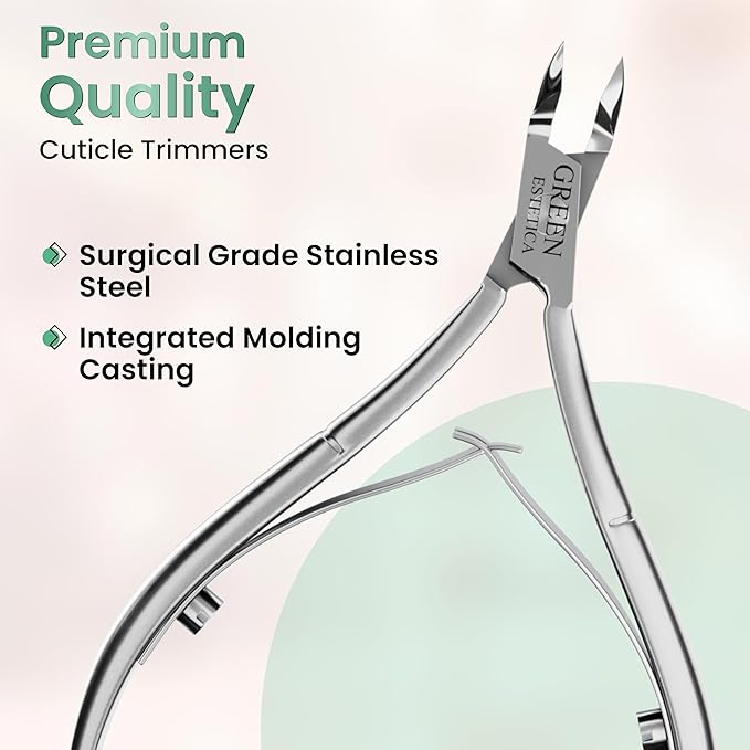 Professional Premium Cuticle Trimmer Stainless Steel Cuticle Nippers with Sharp 1/4 Jaw Blades Cuticle Clippers Double Spring Manicure Pedicure Nail Cuticle Remover Tool (Premium Silver)