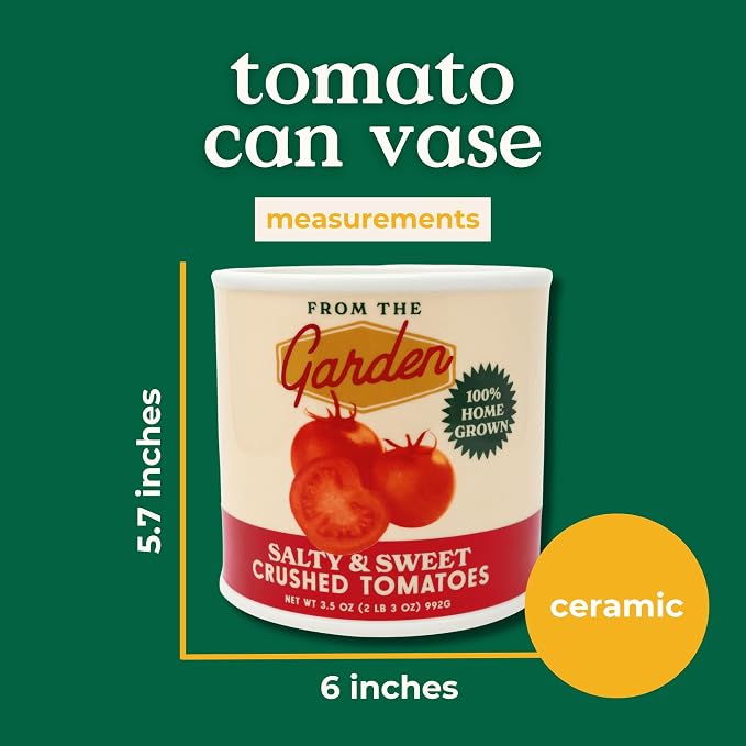 ban.do Vintage Inspired Ceramic Tomato Can Vase | Decorative Ceramic 5.7" x 6" Planter, Large Flower Vase and Utensil Holder, Unique Tomato Can Decor for Home and Kitchen