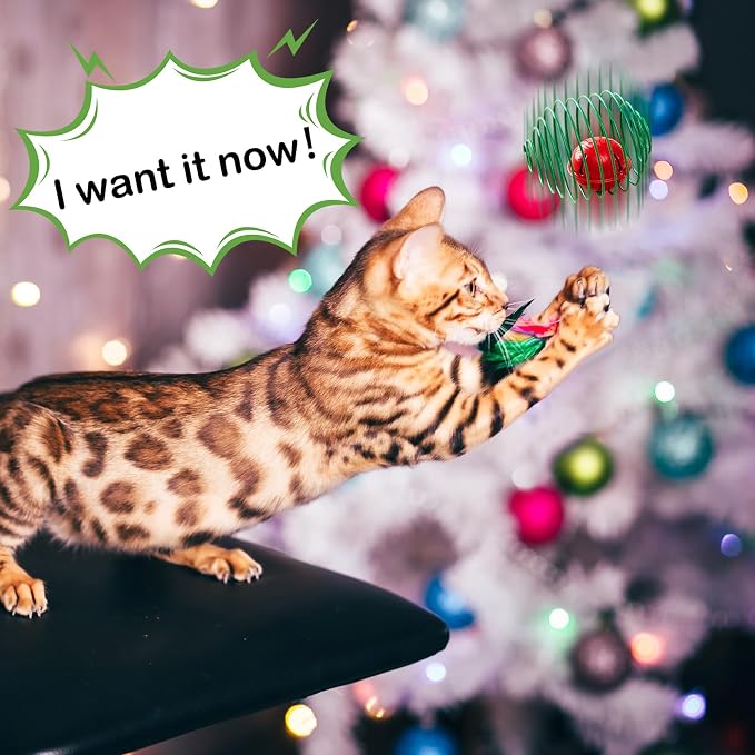 Jecery 5 Pcs Cat Toys Spring,Bell,Christmas Colors