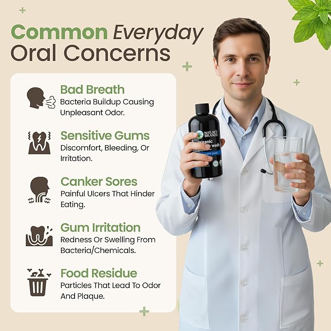 Nature's Brands - Herbal Choice Mari Organic Mouth Wash, 8 Oz, Peppermint Flavor - Tea Tree, Thyme & Fennel Oils for Fresh Breath & Healthy Gums - 1:10 Concentrated Mouthwash in BPA-Free Bottle