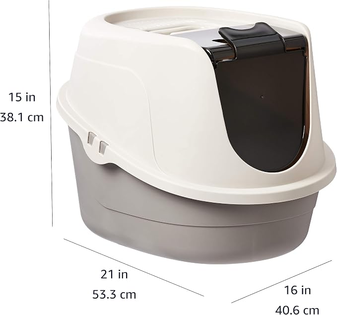 Amazon Basics No-Mess Hooded Enclosed Cat Litter Box with Odor Control and Swinging Door, Standard, 21" x 16" x 15", Multicolor