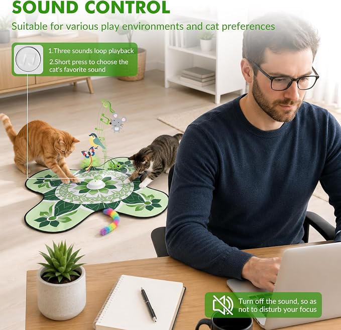 Wortade 3in1 Interactive Hide-and-Seek Cat Toy, Rotating, Green