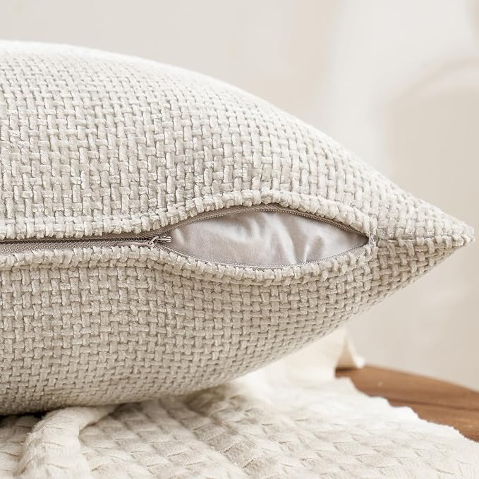 MIULEE Decorative Chenille Pillow Covers Neutral Beige 16x16 Pack of 4 | Modern Home Decor, Cozy Cream Collection, Couch Throw Pillows, Farmhouse Boho Cushion Covers for Sofa Bed Living Room