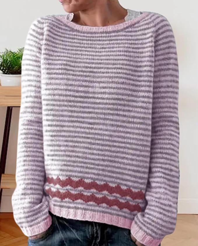 Zhyaj Fair Isle Sweater for Womens Winter Long Sleeve Vintage Knitted Sweater Casual Fall Crew Neck Pullover Sweaters