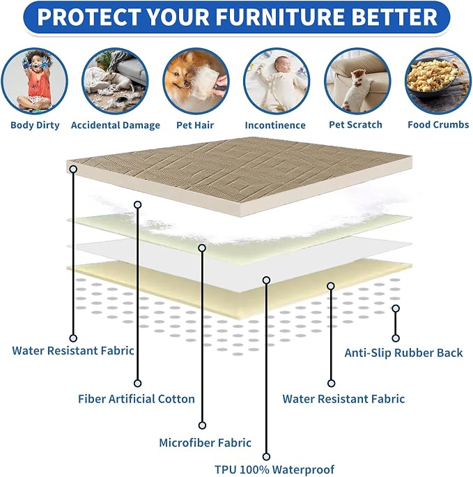 2026 Waterproof Sofa Dog Blanket (30"x70") Comfy Couch Sofa Mat for Pets with Anti-Slip Back, Universal Incontinence Lightweight Liner Pad for Furniture Car Picnic etc Durable Washable, Khaki