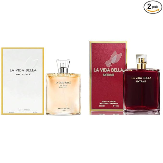 A CENTER La Vida Bella &Extrail Perfume Set for Women - Floral Fragrance Gift Set with Coconut,Vanilla,Patchouli,Floral & Sweet | 3.4 Fl Oz Each Women Perfume Set