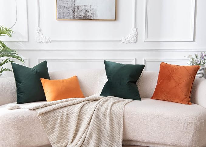 20x20 Decorative Velvet Throw Pillow Covers Set of 2 for Couch,Army Green | Soft Cushion Cases with Invisible Zipper for Modern Sofa Bed Living Room Bedroom Home Decor Christmas
