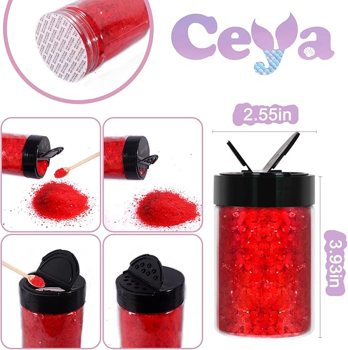 Ceya Chunky Glitter, 4.9oz/ 140g Nadia Red Craft Glitter Powder Mixed Fine Flakes Iridescent Nail Sequins for Roses Nail Art, Hair, Epoxy Resin, Tumblers, Slime, Painting, Festival Decor