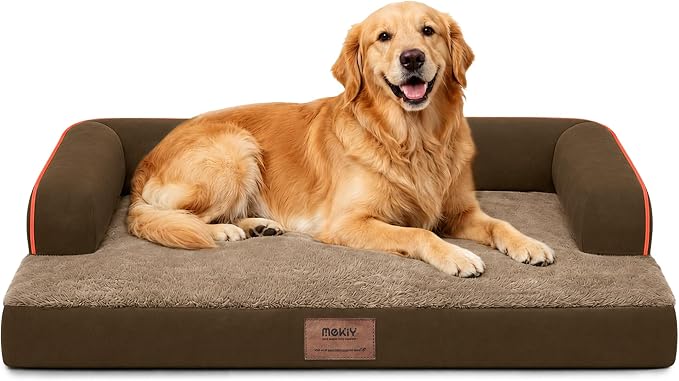 Orthopedic Washable Dog Bed with Bolster for Medium to Large Dogs | Pillow Support for Neck Relief, Egg Crate Foam, Waterproof Liner, Anti-Slip Bottom, Removable Bolster Cover, 36 x 27 Inch