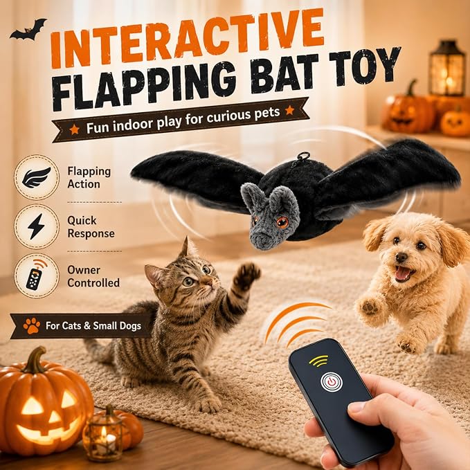 Flying Bat Dog Toy,Flapping Bird Interactive Cat Toy,Flying Bt Toy for Dogs | Cute Flapping Wings Electric Teasing Cat/Dog Toy,Indoor Chase Toy for Exercise,Hanging and Ground Play(1Pc)