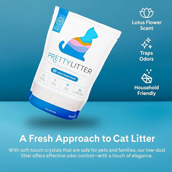 PrettyLitter Health Monitoring Cat Litter, Lotus Flower, 2-Pack, 6 lb. Bags | Up to 2 Months Supply, Non-Clumping, Advanced Odor Control, Automatic Litter Box Compatible, Color Changing Silica Crystals