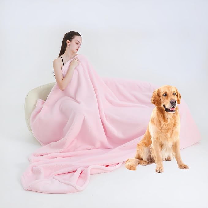 Waterproof Pet Blanket for Medium Large Dogs Washable Fluffy Thick Jacquard Shag Fleece Warm Sherpa Pet Blanket Cats Puppy Couch Protection (Pink XXL85*85inches)