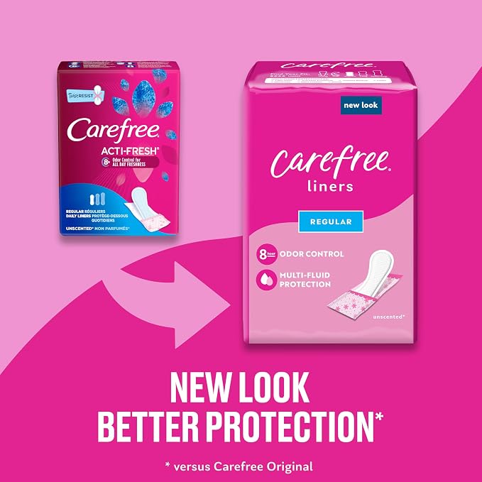 Stayfree Maxi Pads for Women, Super - 66 Count & Carefree Panty Liners, Regular Liners, Wrapped, Unscented, 54ct (Packaging May Vary)