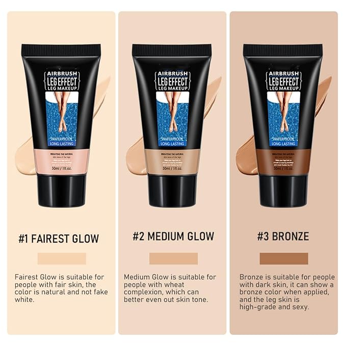 MAEPEOR 3 Colors Body Bronzers Waterproof No Transfer Flawless Looking Leg Makeup Light Leg and Body Scar Cover up Makeup/Tattoo Cover Up (30ML,01 Fairest Glow）