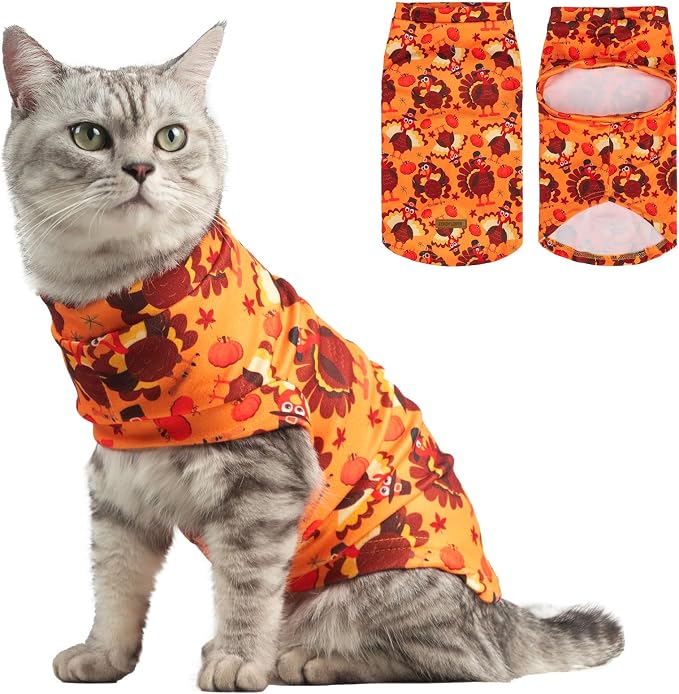 Thanksgiving Cat Sweater Warm Fleece Pet Clothes for Cats Only | Soft Cat Vest Puppy Hoodie Coat, Fall Cold Winter Sweatshirt Pullover Clothing also for Small Dogs, Turkey M