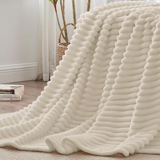 BEDELITE Ribbed King Size Blanket for Bed, Beige, 108"x90" | Ultra-Soft Plush Fleece, Warm Yet Lightweight, Ribbed Texture, Home Decor, Machine Washable, Giftable, All-Season Use