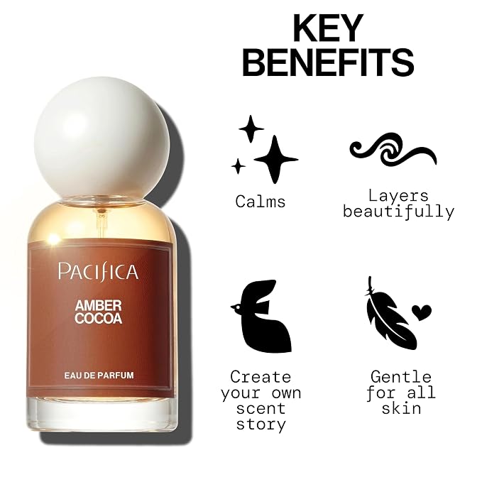 Pacifica Amber Cocoa Eau de Parfum – Warm Spiced Gourmand Perfume for Women with Cinnamon, Coffee, Vanilla & Sandalwood, Long Lasting, Vegan, Cruelty-Free, Paraben-Free, 1 fl oz