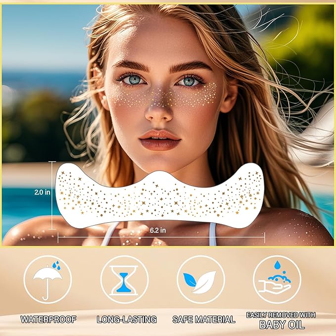 15 Pcs Gold Glitter Freckles Face Tattoo, Gold glitter Freckles Makeup Patches, Waterproof Sparkle Freckles, Glitter Freckles Face Temporary Tattoos for Women