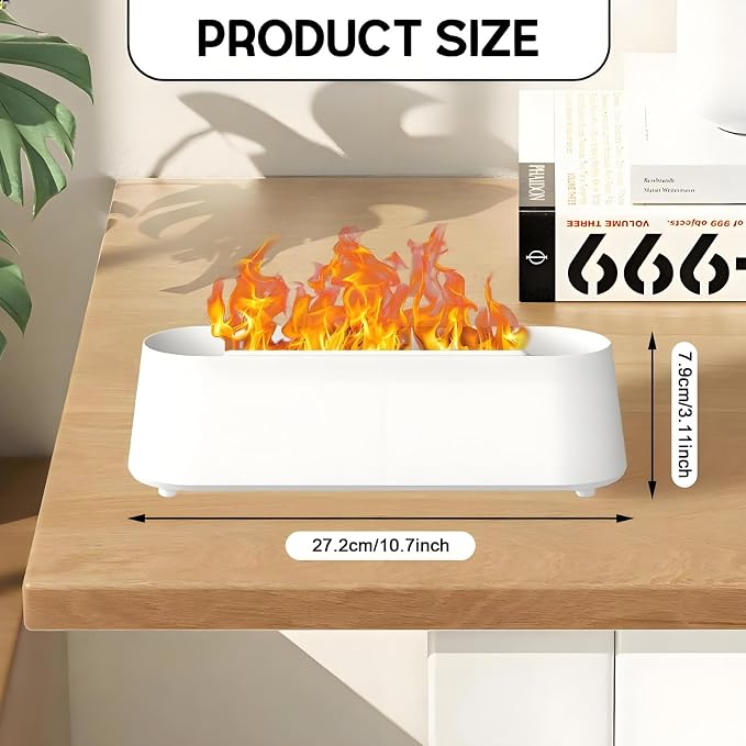 Fireplace Flame Diffuser, Aromatherapy Essential Oil Diffuser, 300ml Cool Mist Ultrasonic Humidifier for Bedroom,Office,Home,Yoga, Timer & Auto Shut-Off, 7 Colorful Night Light (White)