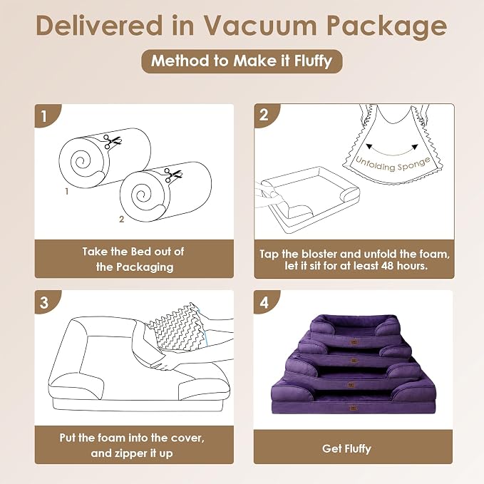 EHEYCIGA Orthopedic Dog Beds Large Sized Dog, Waterproof Washable Pet Bed | Non-Slip Bottom and Egg-Crate Memory Foam Dog Couch Bed with Washable Removable Cover, Purple
