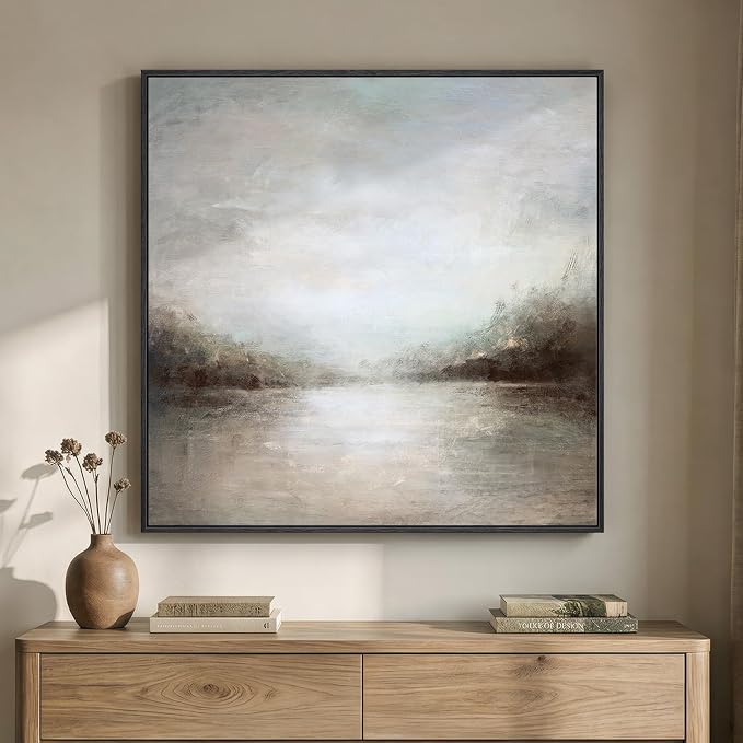 Framed Neutral Abstract Lake Landscape Canvas Wall Art Decor, 30x30 In | Neutral, Canvas prints, Abstract lake landscape, Modern pictures, Rustic square, Living room, Bedroom, Dining room wall decor