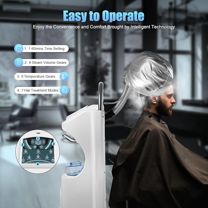 Professional Stand Hair Steamer, 7 in 1 Hair Color Processor, 650W Professional Hair Treatment Machine, Freestanding Stand SPA Machine with Rolling Base
