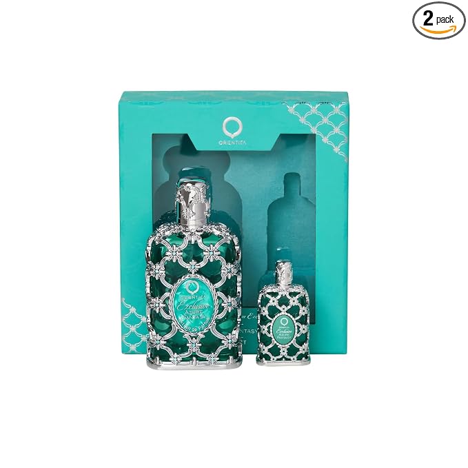 Orientica Azure Fantasy 2-Pc Gift Set Extrait de Parfum – Fresh, Citrus, Bergamot, Ginger, Nutmeg, Geranium, Lily, Jasmine, Ambergris, Musk - Arabic Perfume for Men & Women – 1.0oz/30ml + 0.25oz/7.5ml