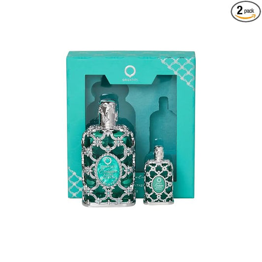 Orientica Azure Fantasy 2-Pc Gift Set Extrait de Parfum – Fresh, Citrus, Bergamot, Ginger, Nutmeg, Geranium, Lily, Jasmine, Ambergris, Musk - Arabic Perfume for Men & Women – 1.0oz/30ml + 0.25oz/7.5ml