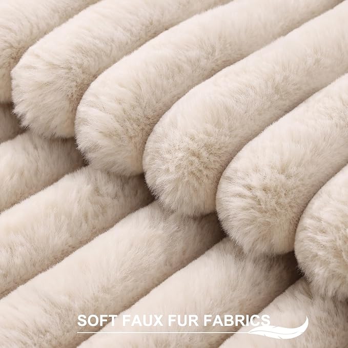 Pallene Faux Fur Decorative Throw Pillow Covers 20x20 Set of 2, Apricot | Luxury Plush Texture, Striped Design, Cozy Soft Touch, Modern Home Accent Decor for Couch, Sofa, Bed, Living Room