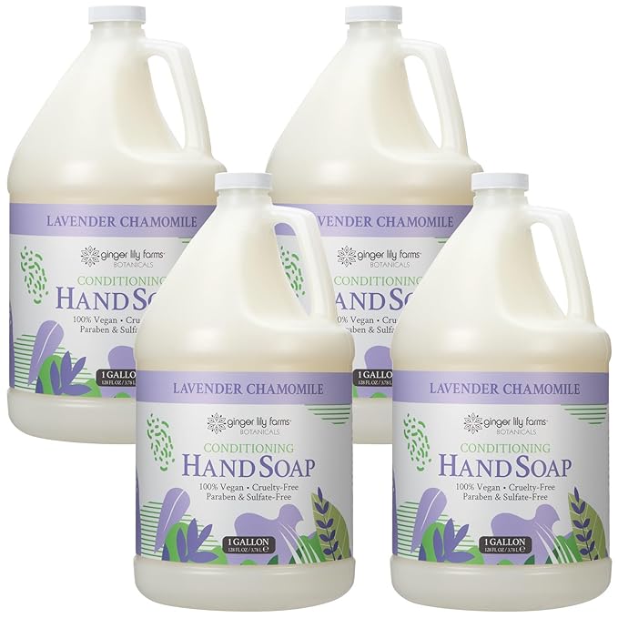 Ginger Lily Farms Botanicals Conditioning Liquid Hand Soap Refill, 100% Vegan & Cruelty-Free, Lavender Chamomile Scent, 1 Gallon (Pack of 4)