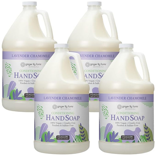 Ginger Lily Farms Botanicals Conditioning Liquid Hand Soap Refill, 100% Vegan & Cruelty-Free, Lavender Chamomile Scent, 1 Gallon (Pack of 4)