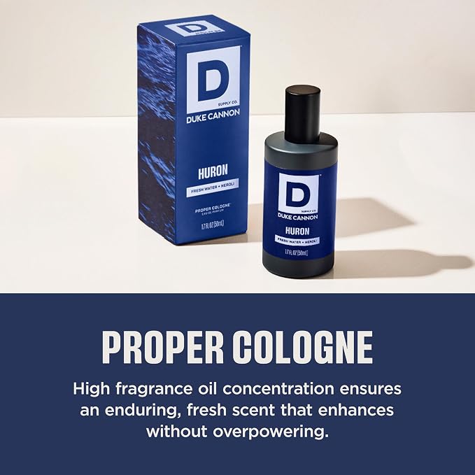 Duke Cannon Proper Cologne Huron | Men's Eau de Parfum | Fresh Water and Neroli | Aquatic, Fresh, Long-Lasting Scent | 1.7 fl oz
