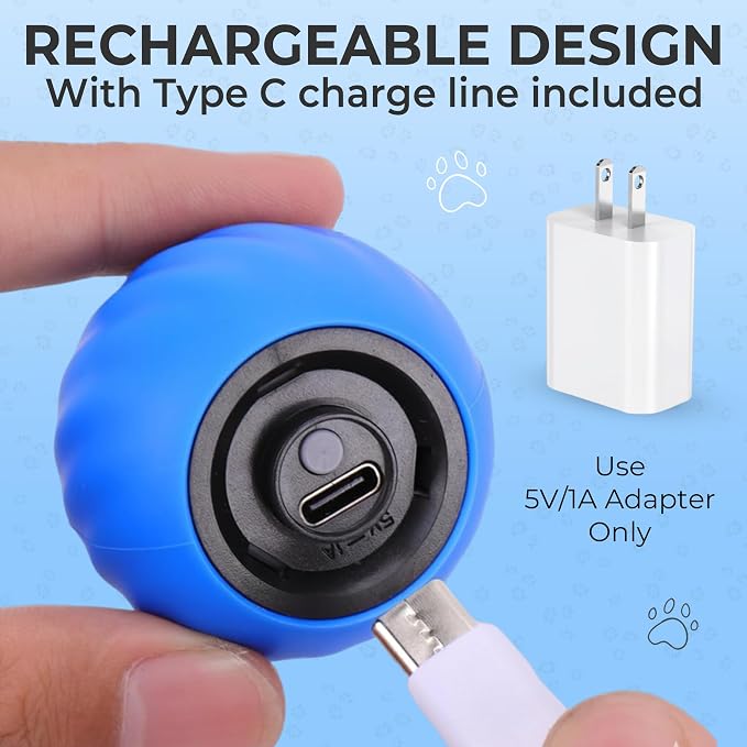 Interactive Cat Toy Ball - Motion-Activated, USB Rechargeable Cat Toys for Indoor Cats with Anti-Scratch Cover & 2 Changeable Tails - Enrichment Toy for Active Cats & Kittens
