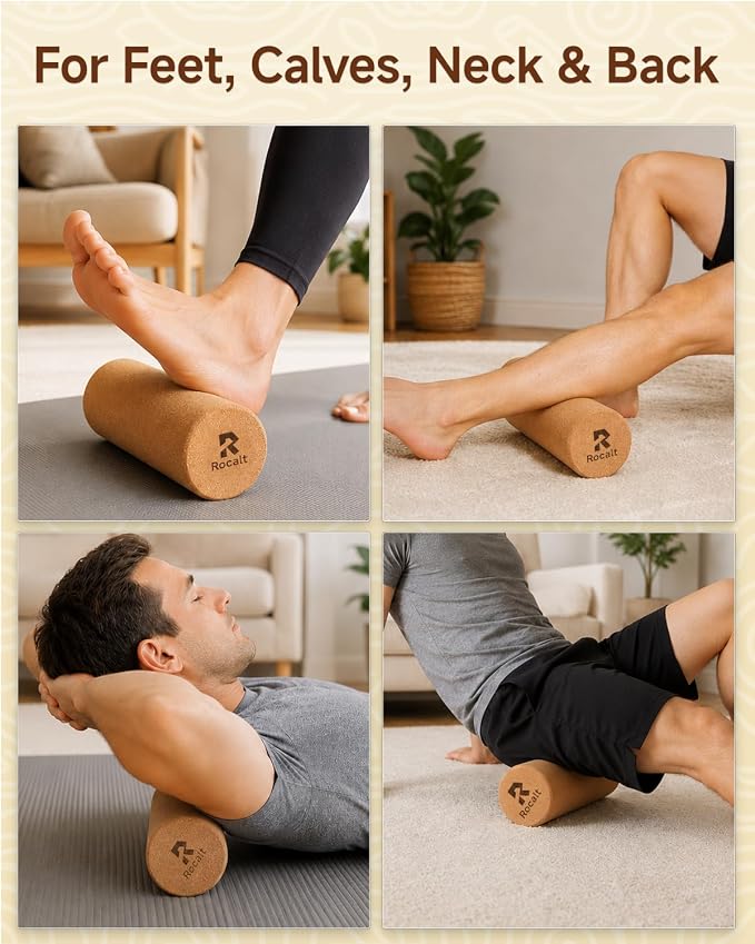 Rocalt Cork Roller 12 Inch, Firm Natural Massage Roller for Feet & Calves | Natural cork, no foam core, firm 4-inch support for targeted rolling at home, gym, yoga, Pilates, and travel